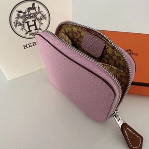 Hermes PINK MAUVE SYLVESTER epsom compact silk Zip wallet BRAND NEW
